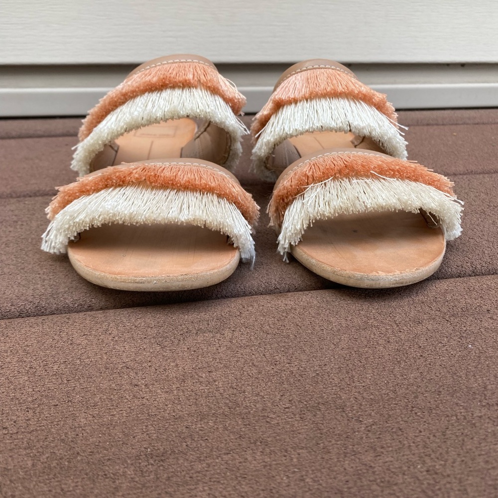 Dolce Vita Cream and Orange Fringe Sandals - Picture 3 of 7